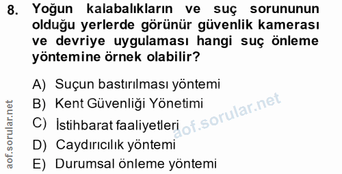8. soru: Yoğun kalabalıkların ve suç sorununun olduğu yerlerde görünür güvenlik kamerası ve devriye uygulaması hangi suç önlem…