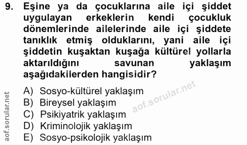 9. soru: Eşine ya da çocuklarına aile içi şiddet uygulayan erkeklerin kendi çocukluk dönemlerinde ailelerinde aile içi şiddete…