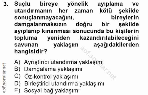 3. soru: Suçlu bireye yönelik ayıplama ve utandırmanın her zaman kötü şekilde sonuçlanmayacağını, bireylerin damgalanmaksızın…