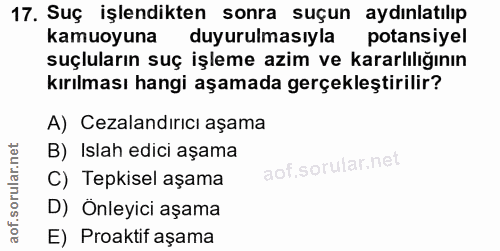 17. soru: Suç işlendikten sonra suçun aydınlatılıp kamuoyuna duyurulmasıyla potansiyel suçluların suç işleme azim ve kararlılığ…