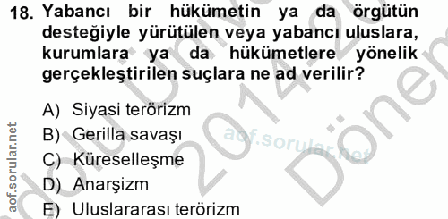 18. soru: Yabancı bir hükümetin ya da örgütün desteğiyle yürütülen veya yabancı uluslara, kurumlara ya da hükümetlere yönelik g…