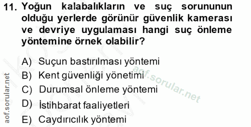 11. soru: Yoğun kalabalıkların ve suç sorununun olduğu yerlerde görünür güvenlik kamerası ve devriye uygulaması hangi suç önlem…