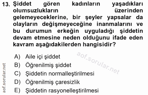 13. soru: Şiddet gören kadınların yaşadıkları olumsuzlukların üzerinden gelemeyeceklerine, bir şeyler yapsalar da olayların değ…