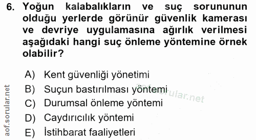 6. soru: Yoğun kalabalıkların ve suç sorununun olduğu yerlerde görünür güvenlik kamerası ve devriye uygulamasına ağırlık veril…
