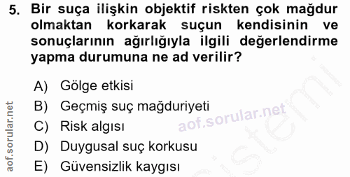 5. soru: Bir suça ilişkin objektif riskten çok mağdur olmaktan korkarak suçun kendisinin ve sonuçlarının ağırlığıyla ilgili de…
