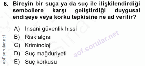 6. soru: Bireyin bir suça ya da suç ile ilişkilendirdiği sembollere karşı geliştirdiği duygusal endişeye veya korku tepkisine…