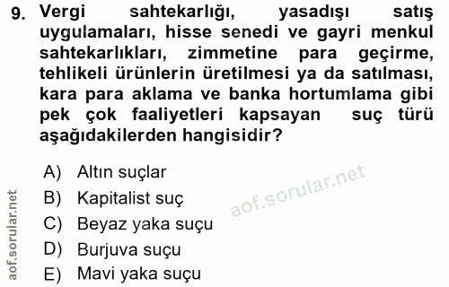 9. soru: Vergi sahtekarlığı, yasadışı satış uygulamaları, hisse senedi ve gayri menkul sahtekarlıkları, zimmetine para geçirme…