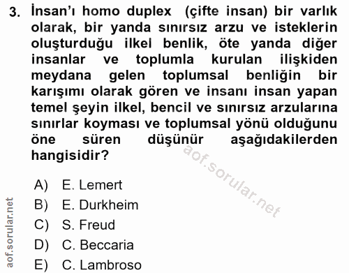 3. soru: Insan'ı homo duplex (çifte insan) bir varlık olarak, bir yanda sınırsız arzu ve isteklerin oluşturduğu ilkel benlik,…