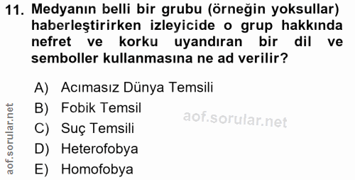 11. soru: Medyanın belli bir grubu (örneğin yoksullar) haberleştirirken izleyicide o grup hakkında nefret ve korku uyandıran bi…