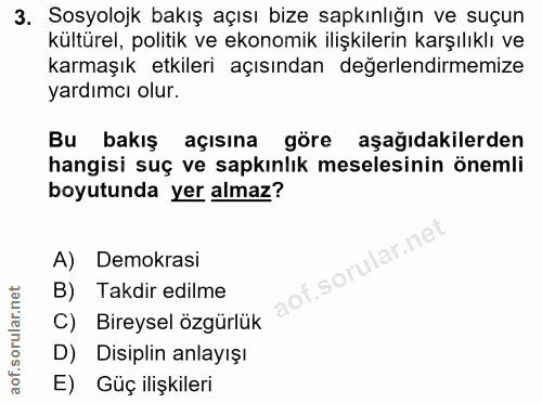 3. soru: Sosyolojk bakış açısı bize sapkınlığın ve suçun kültürel, politik ve ekonomik ilişkilerin karşılıklı ve karmaşık etki…