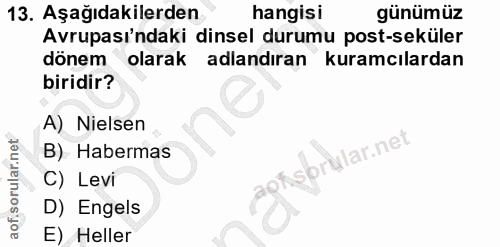 13. soru: Aşağıdakilerden hangisı günümüz Avrupası'ndaki dinsel durumu post-seküler dönem olarak adlandıran kuramcılardan birid…