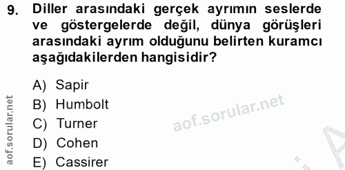 9. soru: Diller arasındaki gerçek ayrımın seslerde ve göstergelerde değil, dünya görüşleri arasındaki ayrım olduğunu belirten…