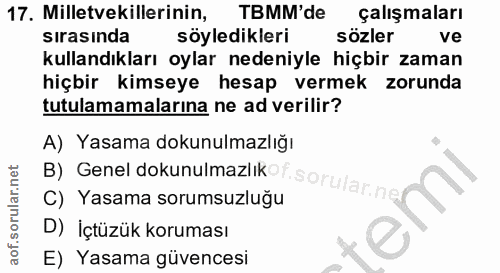 17. soru: Milletvekillerinin, TBMM'de çalışmaları sırasında söyledikleri sözler ve kullandıkları oylar nedeniyle hiçbir zaman h…
