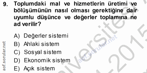 9. soru: Toplumdaki mal ve hizmetlerin üretimi ve bölüşümünün nasıl olması gerektiğine dair uyumlu düşünce ve değerler toplamı…