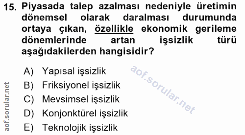 15. soru: Piyasada talep azalması nedeniyle üretimin dönemsel olarak daralması durumunda ortaya çıkan, özellikle ekonomik geril…
