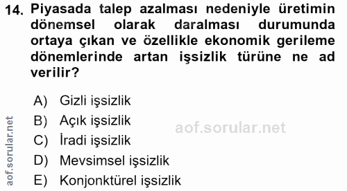 14. soru: Piyasada talep azalması nedeniyle üretimin dönemsel olarak daralması durumunda ortaya çıkan ve özellikle ekonomik ger…