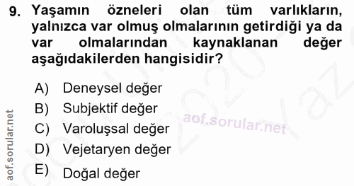 9. soru: Yaşamın özneleri olan tüm varlıkların, yalnızca var olmuş olmalarının getirdiği ya da var olmalarından kaynaklanan de…