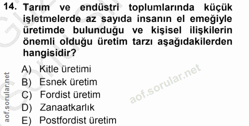 14. soru: Tarım ve endüstri toplumlarında küçük işletmelerde az sayıda insanın el emeğiyle üretimde bulunduğu ve kişisel ilişki…