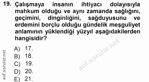 19. soru: Çalışmaya insanın ihtiyacı dolayısıyla mahkum olduğu ve aynı zamanda sağlığını, geçimini, dinginliğini, sağduyusunu v…