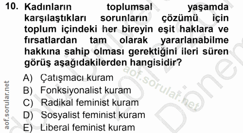 10. soru: Kadınların toplumsal yaşamda karşılaştıkları sorunların çözümü için toplum içindeki her bireyin eşit haklara ve fırsa…