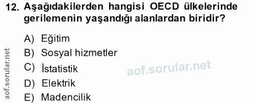 12. soru: Aşağıdakilerden hangisi OECD ülkelerinde gerilemenin yaşandığı alanlardan biridir? A) Eğitim B) Sosyal hizmetler C) İ…