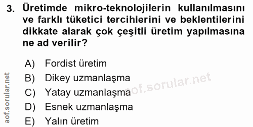 3. soru: Uretimde mikro-teknolojilerin kullanılmasını ve farklı tüketici tercihlerini ve beklentilerini dikkate alarak çok çeş…