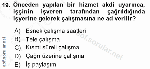 19. soru: Önceden yapılan bir hizmet akdi uyarınca, işçinin işveren tarafından çağrıldığında işyerine gelerek çalışmasına ne ad…