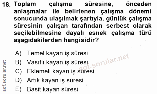 18. soru: Toplam çalışma süresine, önceden anlaşmalar ile belirlenen çalışma dönemi sonucunda ulaşılmak şartıyla, günlük çalışm…