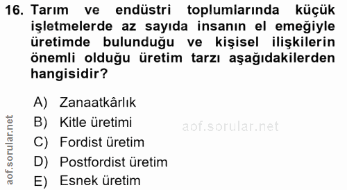 16. soru: Tarım ve endüstri toplumlarında küçük işletmelerde az sayıda insanın el emeğiyle üretimde bulunduğu ve kişisel ilişki…