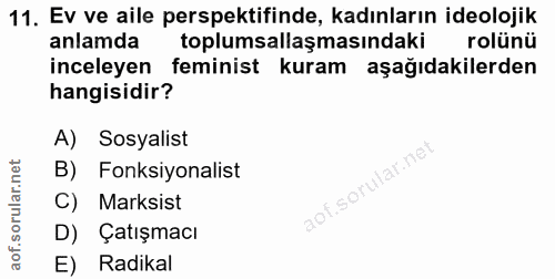 11. soru: Ev ve aile perspektifinde, kadınların ideolojik anlamda toplumsallaşmasındaki rolünü inceleyen feminist kuram aşağıda…