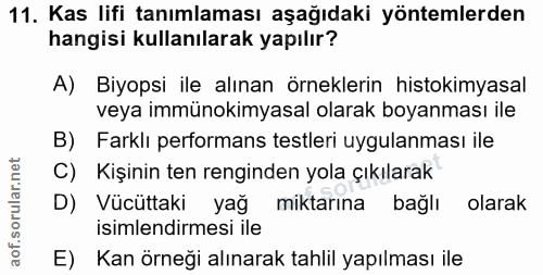 11. soru: Kas lifi tanımlaması aşağıdaki yöntemlerden hangisi kullanılarak yapılır? A) Biyopsi ile alınan örneklerin histokimya…