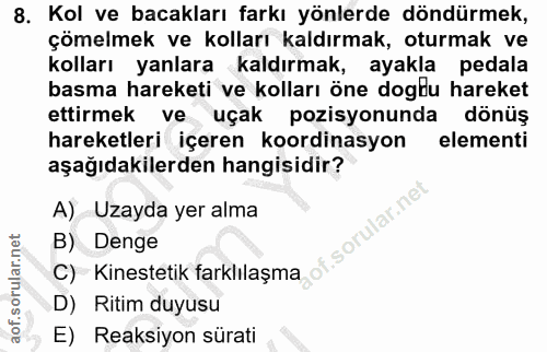 8. soru: Kol ve bacakları farkı yönlerde döndürmek, çömelmek ve kolları kaldırmak, oturmak ve kolları yanlara kaldırmak, ayakl…