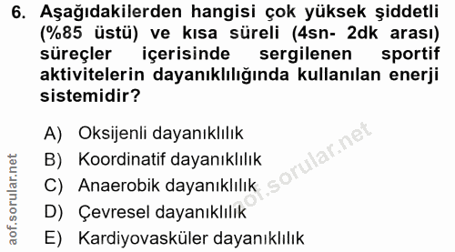 6. soru: Aşağıdakilerden hangisi çok yüksek şiddetli (%85 üstü) ve kısa süreli (4sn- 2dk arası) süreçler içerisinde sergilenen…