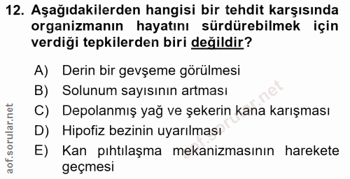 12. soru: Aşağıdakilerden hangisi bir tehdit karşısında organizmanın hayatını sürdürebilmek için verdiği tepkilerden biri değil…