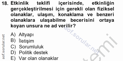 18. soru: Etkinlik teklifi içerisinde, etkinliğin gerçekleştirilmesi için gerekli olan fiziksel olanaklar, ulaşım, konaklama ve…