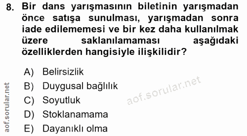 8. soru: Bir dans yarışmasının biletinin yarışmadan önce satışa sunulması, yarışmadan sonra iade edilememesi ve bir kez daha k…