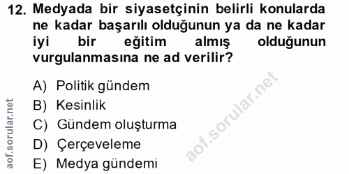 12. soru: Medyada bir siyasetçinin belirli konularda ne kadar başarılı olduğunun ya da ne kadar iyi bir egitim almiş oldugunun…