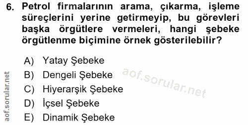 6. soru: Petrol firmalarının arama, çıkarma, işleme süreçlerini yerine getirmeyip, bu görevleri başka örgütlere vermeleri, han…