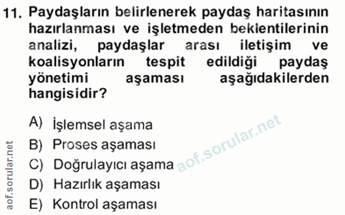 11. soru: Paydaşların belirlenerek paydaş haritasının hazırlanması ve işletmeden bekientilerinin analizi, paydaşlar arası ileti…