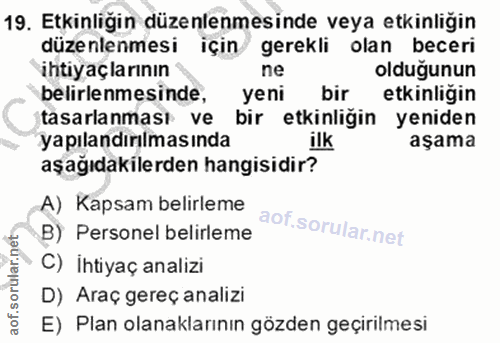 19. soru: Etkinliğin düzenlenmesinde veya etkinliğin düzenlenmesi için gerekli olan beceri ihtiyaçlarının ne oldugunun belirlen…