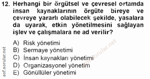 12. soru: Herhangi bir örgütsel ve çevresel ortamda insan kaynaklarının örgüte bireye ve çevreye yararlı olabilecek şekilde, ya…