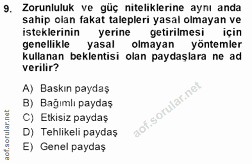 9. soru: Zorunluluk ve güç niteliklerine aynı anda sahip olan fakat talepleri yasal olmayan ve isteklerinin yerine getirilmesi…