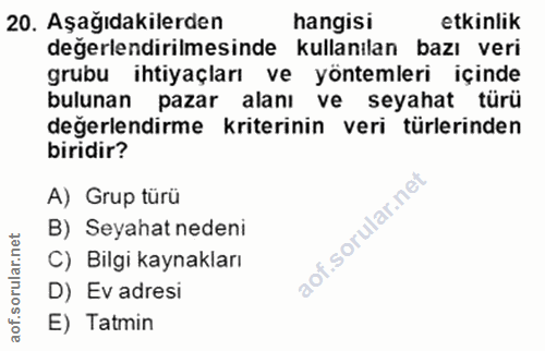 20. soru: Aşağıdakilerden hangisi etkinlik değerlendirilmesinde kullanılan bazı veri grubu ihtiyaçları ve yöntemleri içinde bul…