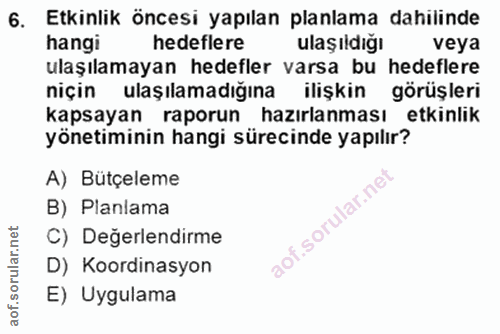 6. soru: Etkinlik öncesi yapılan planlama dahilinde hangi hedeflere ulaşıldığı veya ulaşılamayan hedefler varsa bu hedeflere n…