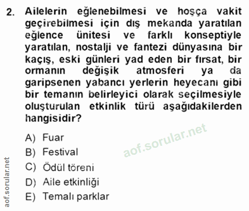 2. soru: Ailelerin eğlenebilmesi ve hoşça vakit geçirebilmesi için dış mekanda yaratılan eglence ünitesi ve farklı konseptiyle…