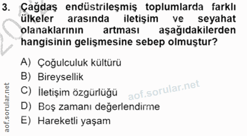 3. soru: Çağdaş endüstrileşmiş toplumlarda farklı ülkeler arasında iletişim ve seyahat olanaklarının artması aşağıdakilerden h…