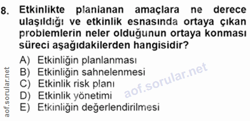 8. soru: Etkinlikte planlanan amaçlara ne derece ulaşıldığı ve etkinlik esnasında ortaya çıkan problemlerin neler olduğunun or…