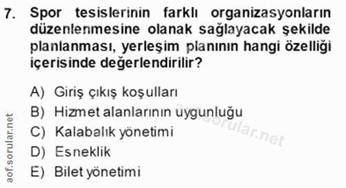 7. soru: Spor tesislerinin farklı organizasyonların düzenlenmesine olanak sağlayacak şekilde planlanması, yerleşim planının ha…