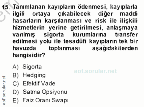 15. soru: Tanımlanan kayıpların ödenmesi, kayıplarla ilgili ortaya çıkabilecek diğer maddi hasarların karşılanması ve risk ile…