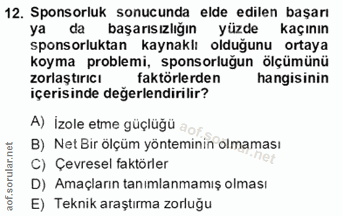 12. soru: Sponsorluk sonucunda elde edilen başarı ya da başarısızlığın yüzde kaçının sponsorluktan kaynaklı olduğunu ortaya koy…